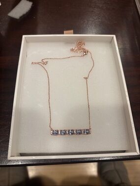 Rose Gold Necklace with Aquamarine Gemstone Bar